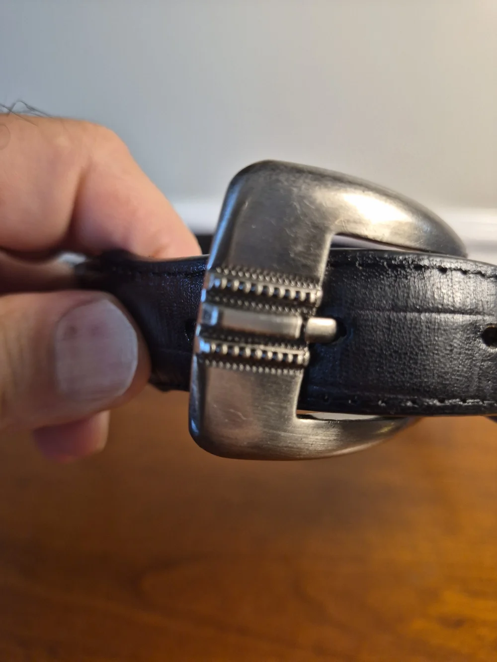 Men's Black BBLPT-CROC.  Leather Belt with  Brushed Silver Buckle